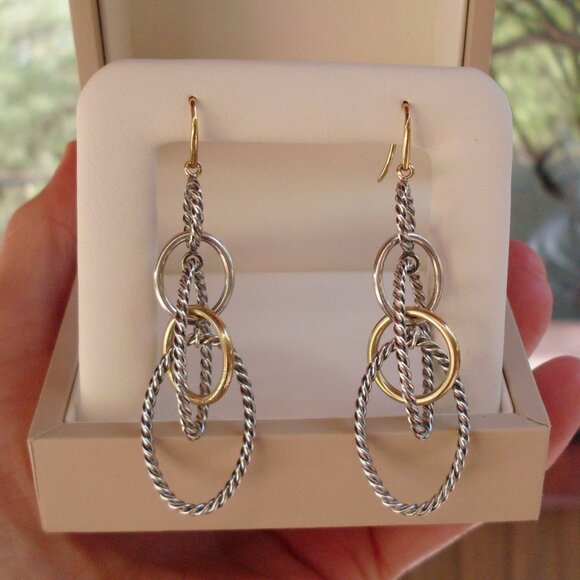 Retired David Yurman Mobile Links Dangle Earrings - 18K/925 - French Wire - Picture 1 of 6
